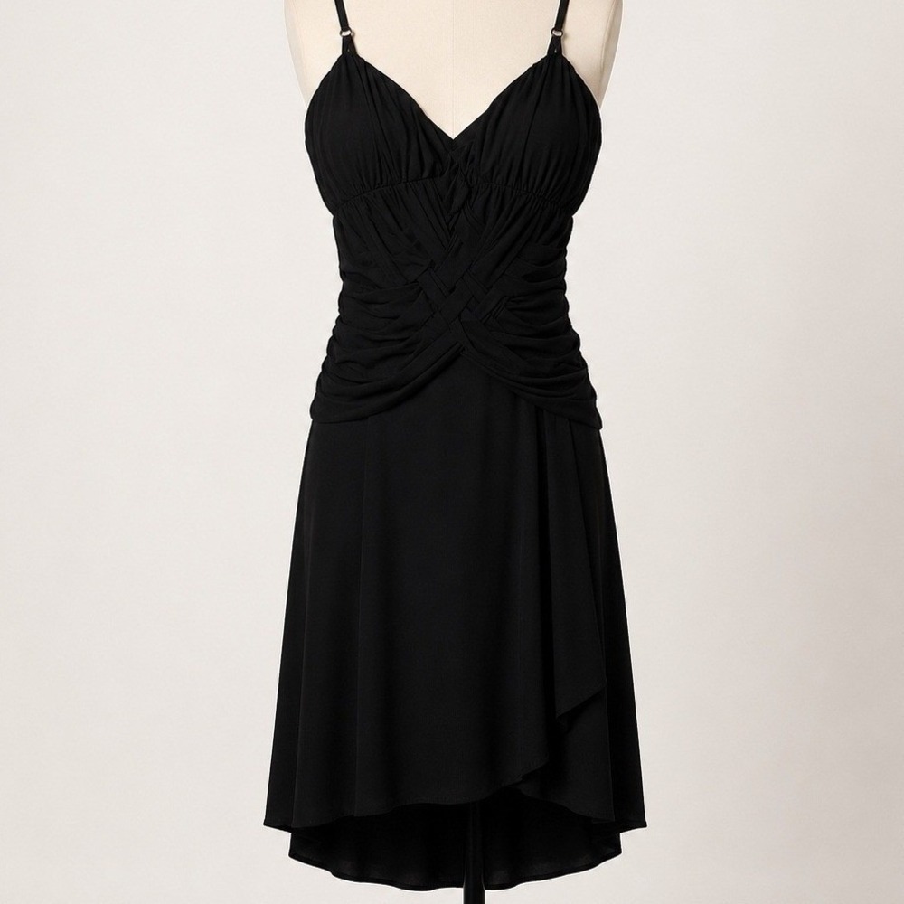 Y2K Vintage Goodies Black Lattice Bodice High-Low Cocktail Dress L Ruched Whimsy